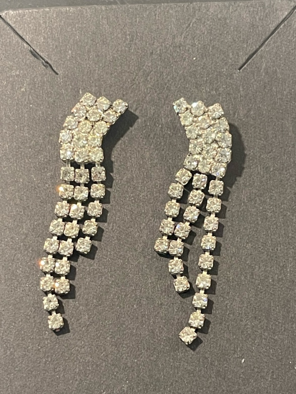Elegant Silver-Tone Clear Crystal Cascade Drop Earrings